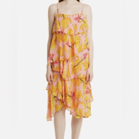 Farm Rio Banana Taste Ruffle Midi Dress Sz L NWT - Picture 2 of 7